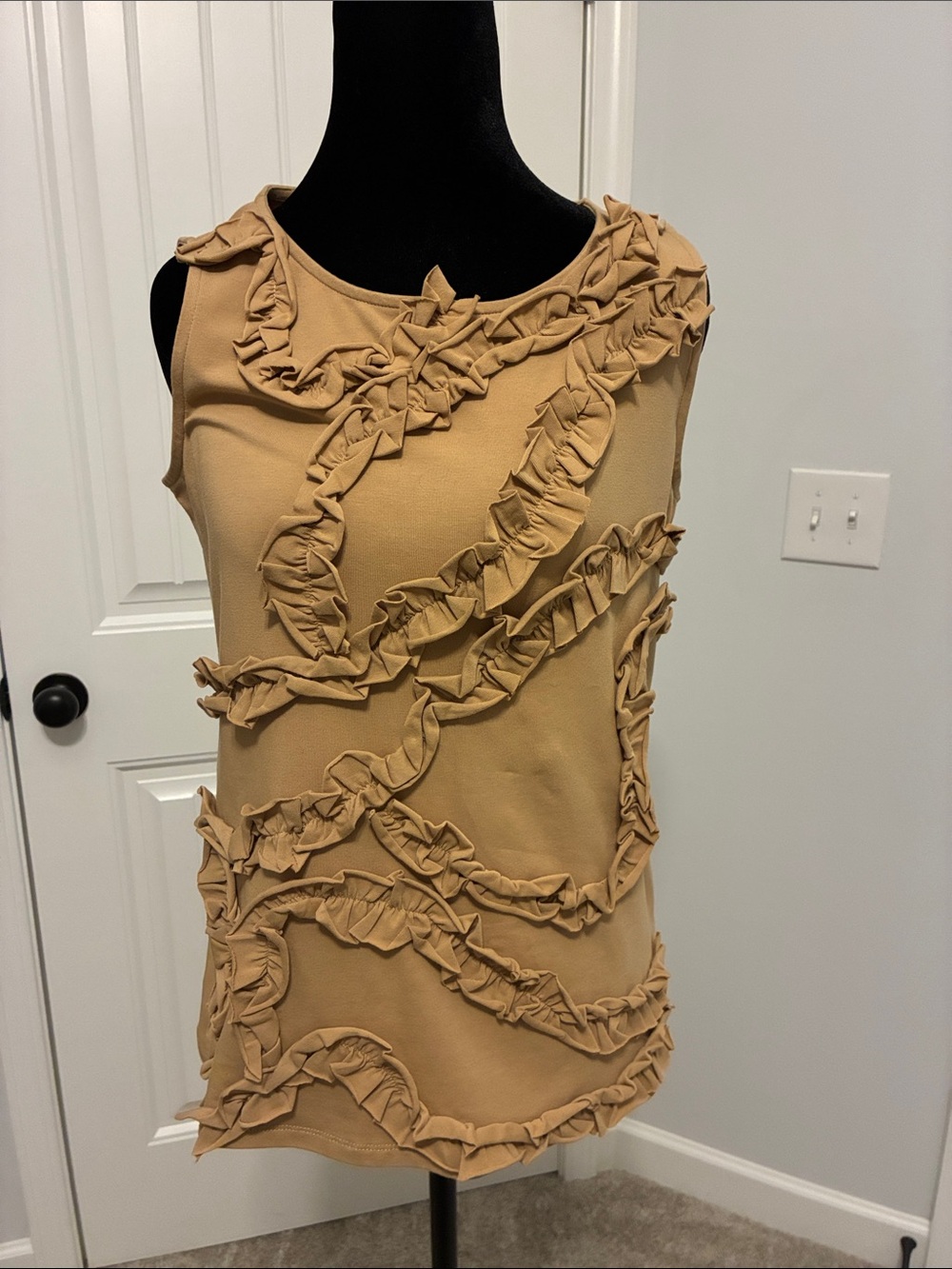 Sleeveless Ruffle Detail Tank - Camel by Chicos.